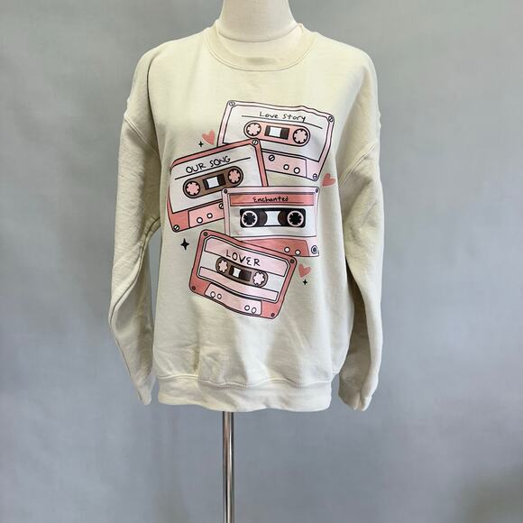 Taylor Swift Love Songs inspired cassette sweatshirt unisex Size Medium beige - Picture 1 of 8